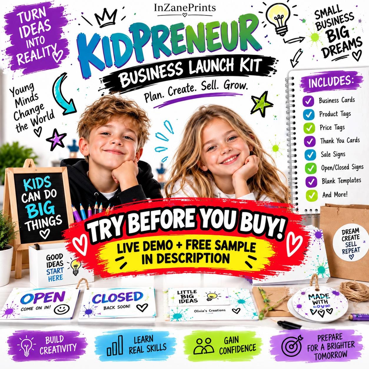 Kidpreneur Business Planner Spreadsheet | Kids Business Kit Excel Google Sheets | Profit Sales Expense Tracker