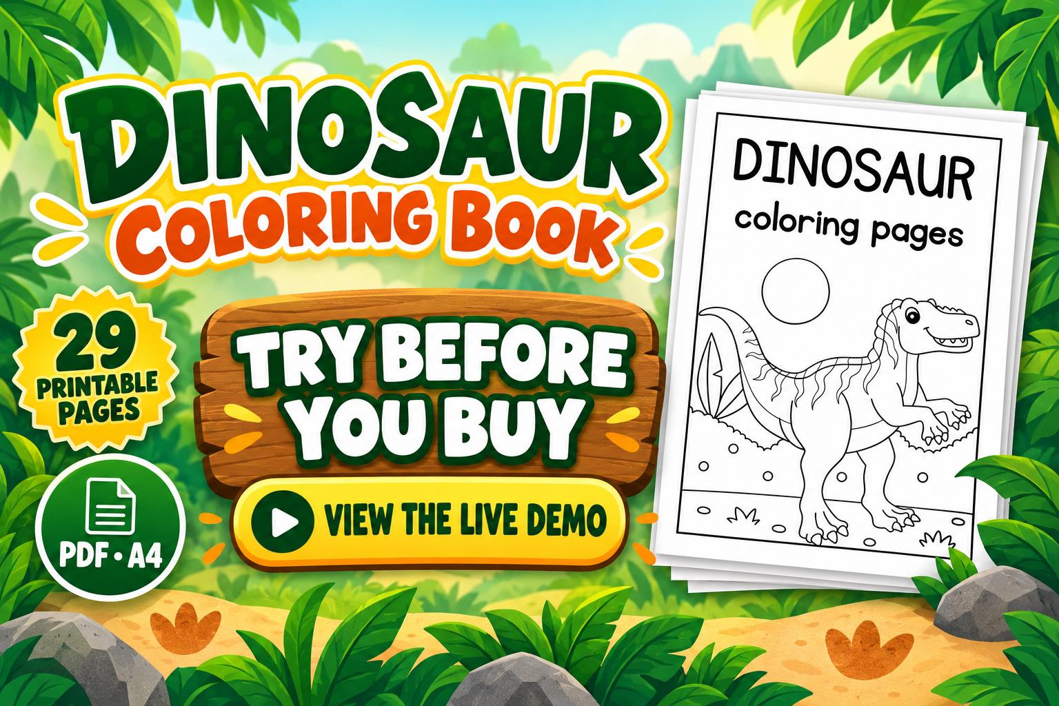 Dinosaur Coloring Book for Kids, 29 Bold Preschool Pages (PDF Download)