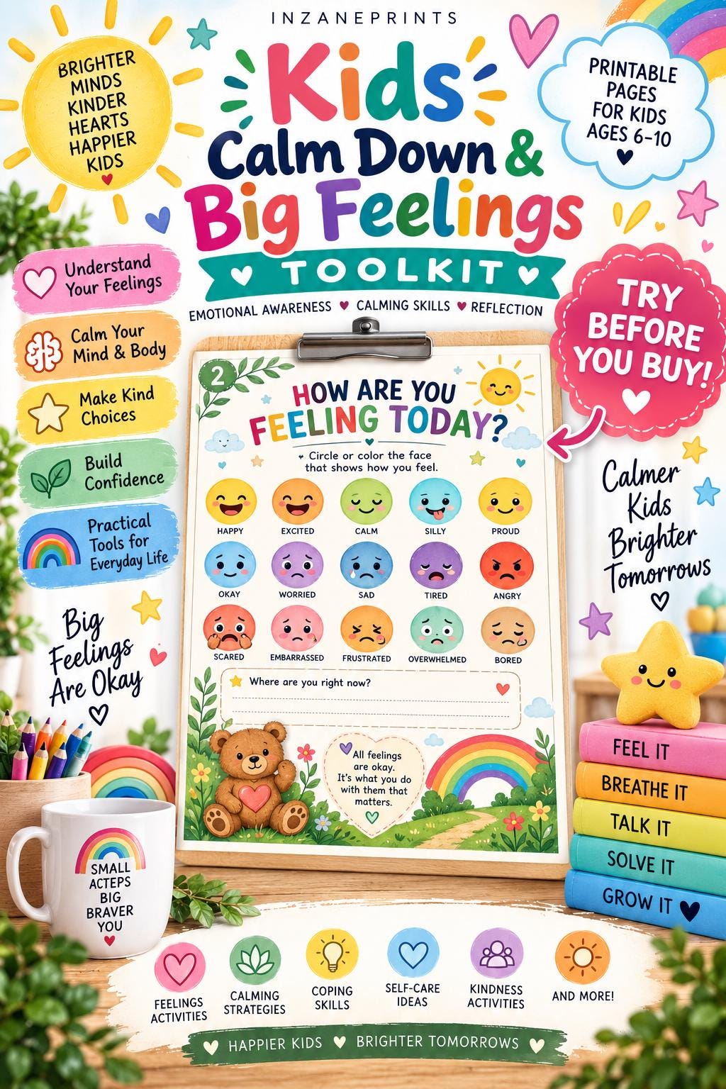 Kids Calm Down Toolkit, Emotional Regulation Activities, SEL Poster (Digital Download)