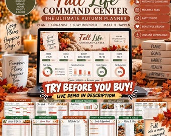 Fall Life Planner, Excel Spreadsheet, Budget, Meal, Habit Tracker (Digital Download)