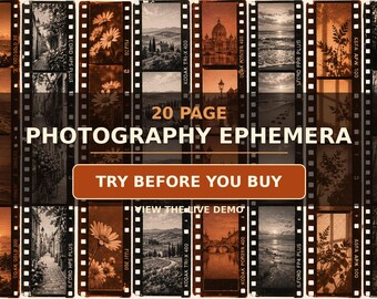 Vintage Photography Ephemera Printable, 20 Page Camera Film Negatives Junk Journal Kit, Vintage Photo Scrapbook Digital Download