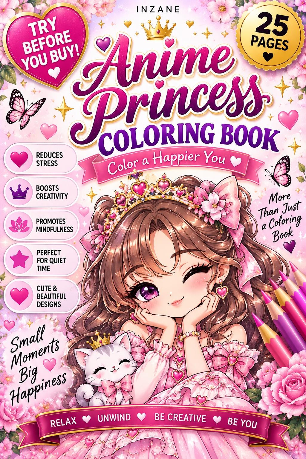 Anime Princess Coloring Book | 24 Printable Pages (Digital PDF)