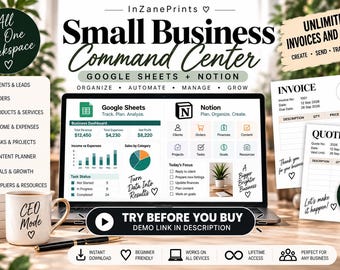 Small Business Command Center, Notion Google Sheets Excel Planner (Digital Download), try before you buy!