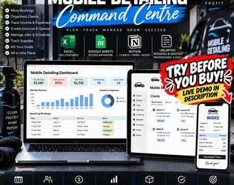 Mobile Detailing Business Planner, Excel, Google Sheets, Notion (Digital Download)