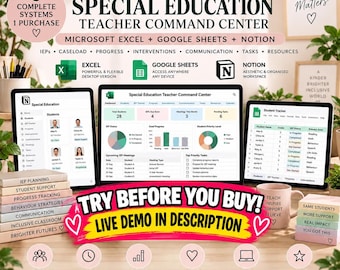 Special Education Teacher Command Center, IEP Caseload Tracker, Progress Monitoring (Digital Download)