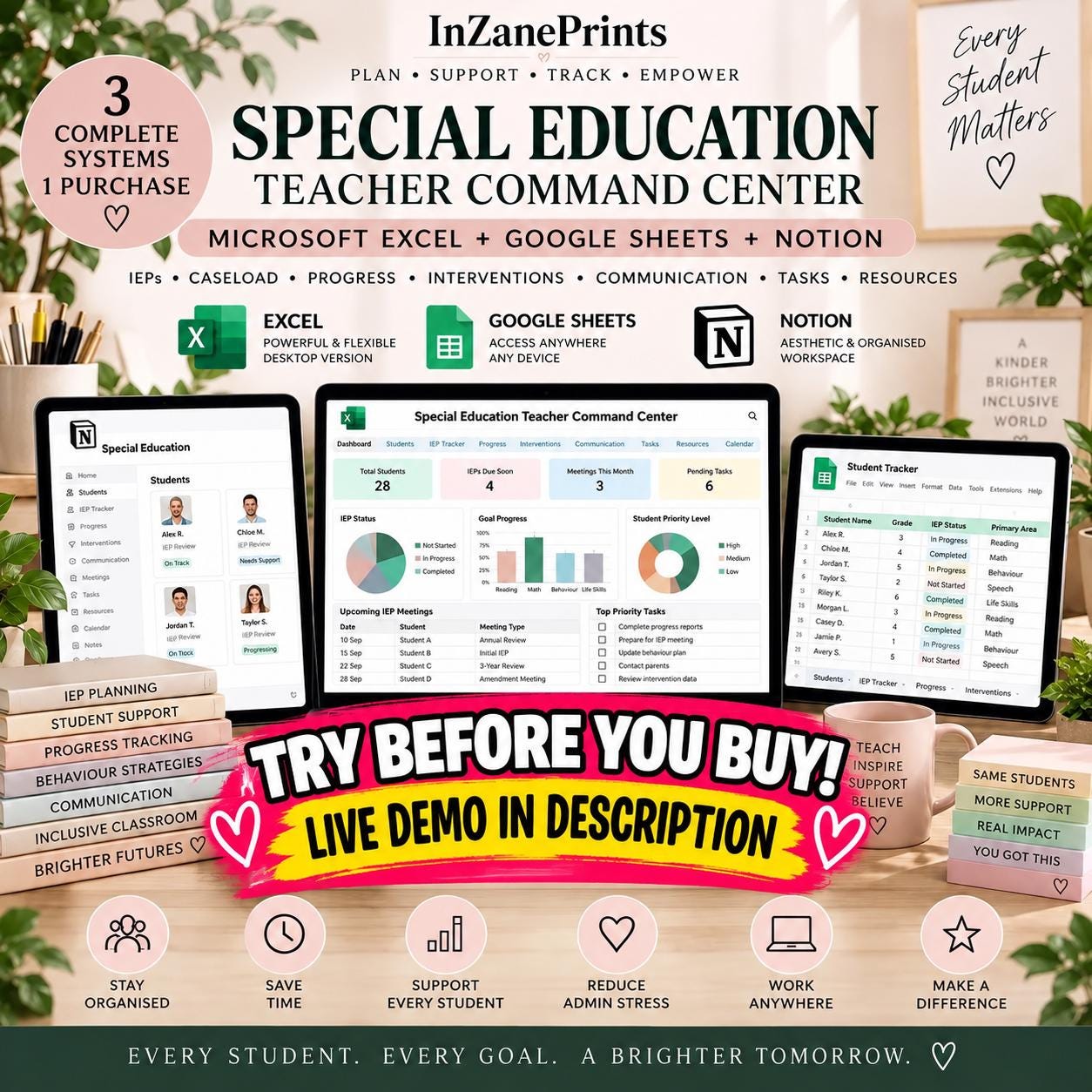 Special Education Teacher Command Center, IEP Caseload Tracker, Progress Monitoring (Digital Download)