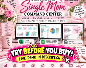 Single Mom Command Center | Excel, Google Sheets, Notion Bundle (Digital Download)
