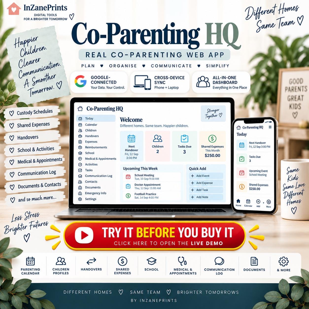 Co Parenting Web App Custody Calendar Shared Expenses Child Schedule Communication Log Google Connected Planner