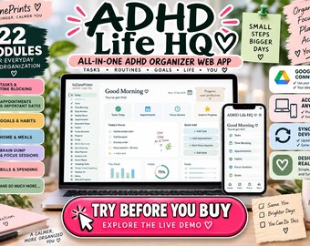 ADHD Planner Web App, ADHD Organizer for Adults, Task Manager, Executive Function Planner, Time Blocking, Brain Dump, Life Planner