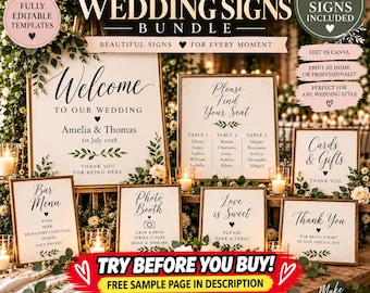 Editable Wedding Sign Bundle: 20 Coordinated Reception Signs (Digital Download)