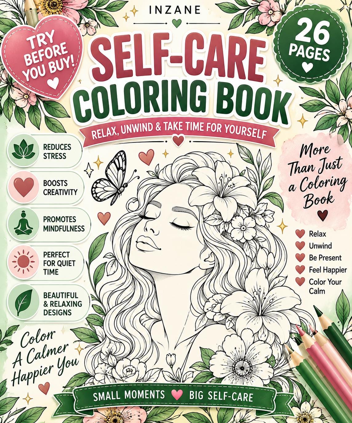 Self-Care Adult Coloring Book | 26 Mindful Designs (Digital Download)