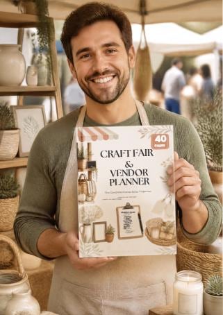 Craft Fair Vendor Planner, Market Stall Organizer, Inventory & Sales Tracker (40-Page PDF)