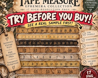 Editable Vintage Tape Measure Ephemera Collection, Junk Journal Scrapbooking (Digital Download)