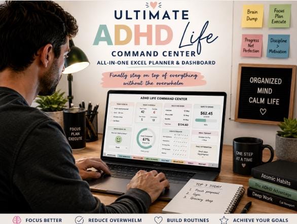 Ultimate ADHD Life Command Center, All-in-One Excel Planner & Dashboard (Digital Download)