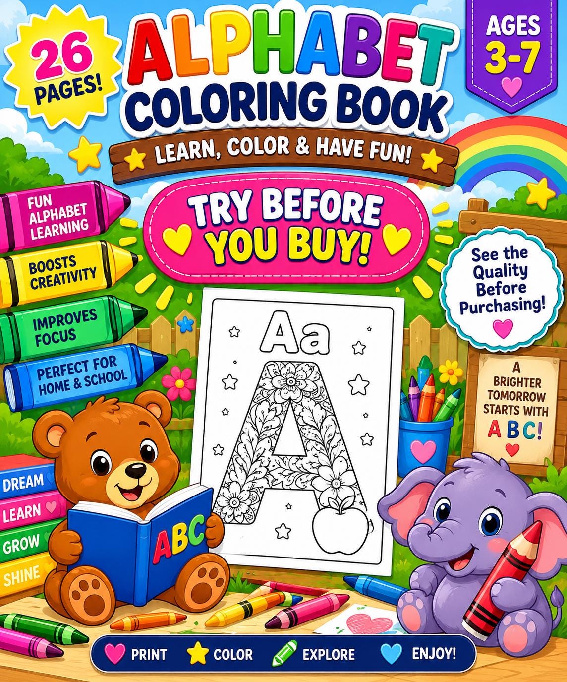 Alphabet Coloring Book for Kids | 26 ABC Pages (Digital Download)
