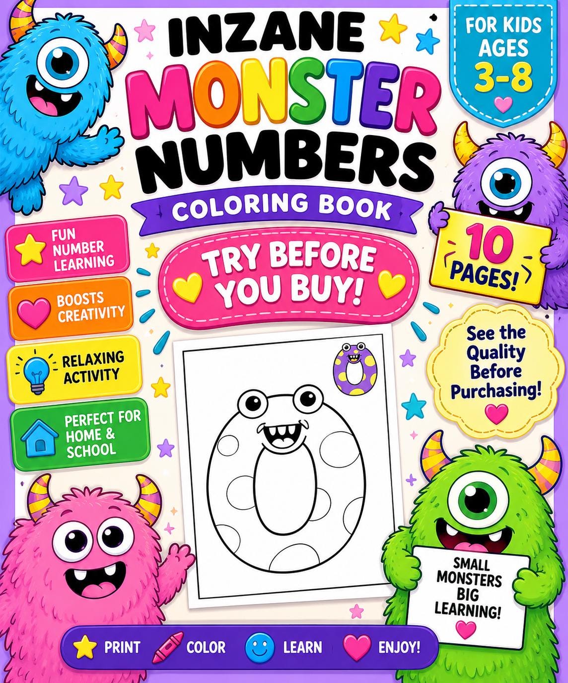 Monster Numbers 1-10 Coloring Book | Preschool Math Activity (Digital Download)