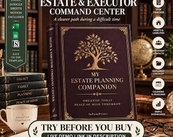 Estate Executor Spreadsheet | After Death Checklist | Probate & Estate Settlement Organizer | Excel Google Sheets Notion