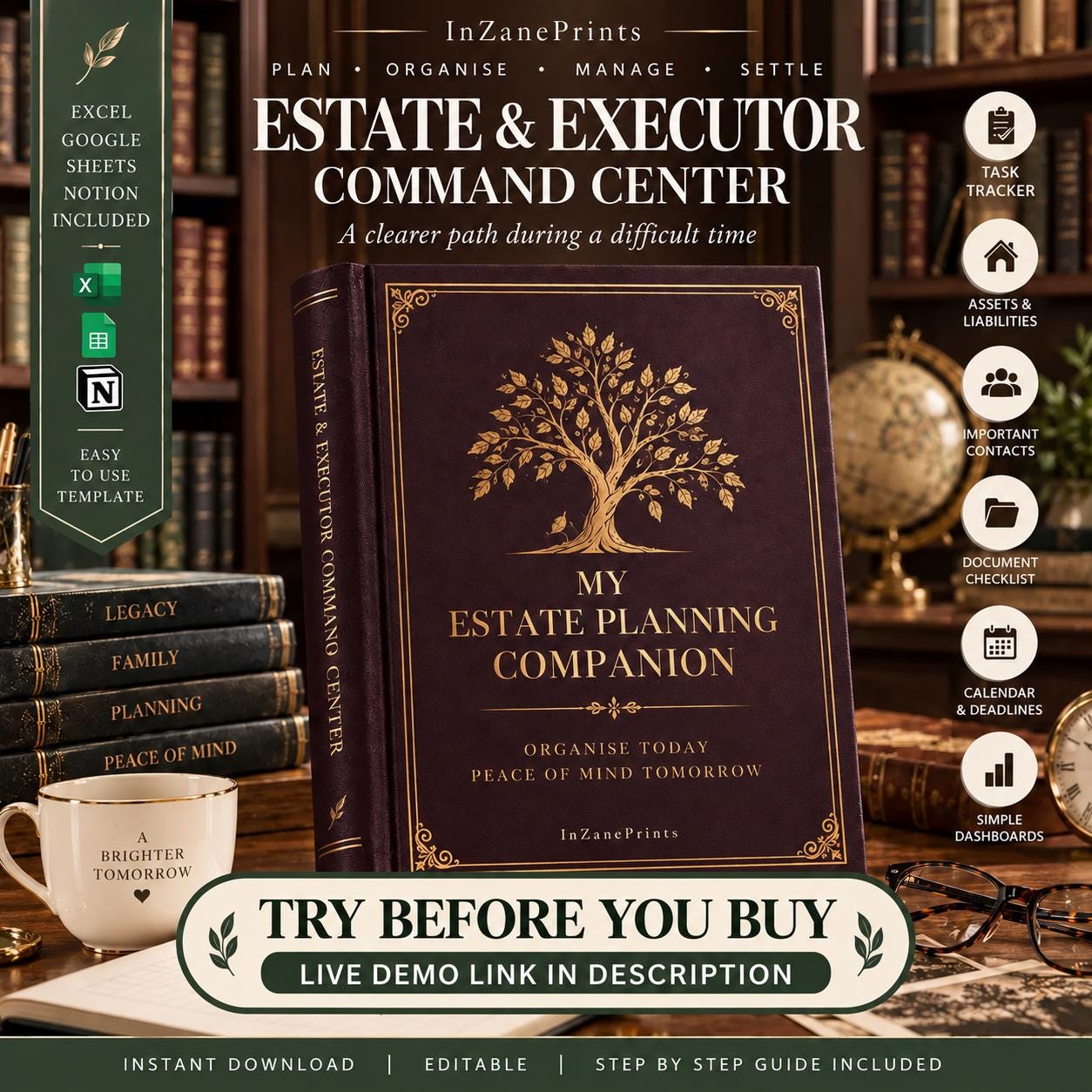 Estate Executor Spreadsheet | After Death Checklist | Probate & Estate Settlement Organizer | Excel Google Sheets Notion