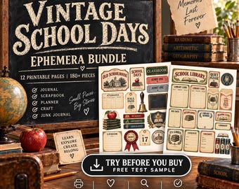Vintage School Days Ephemera Bundle: 180+ Pieces (Digital Download)