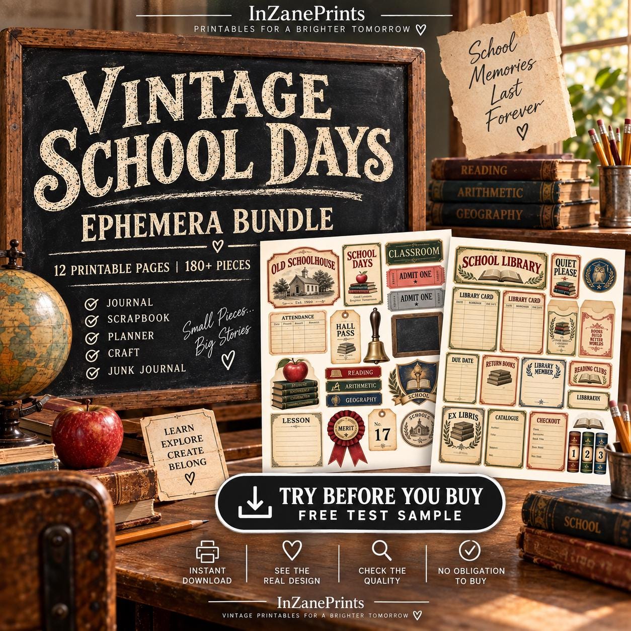 Vintage School Days Ephemera Bundle: 180+ Pieces (Digital Download)