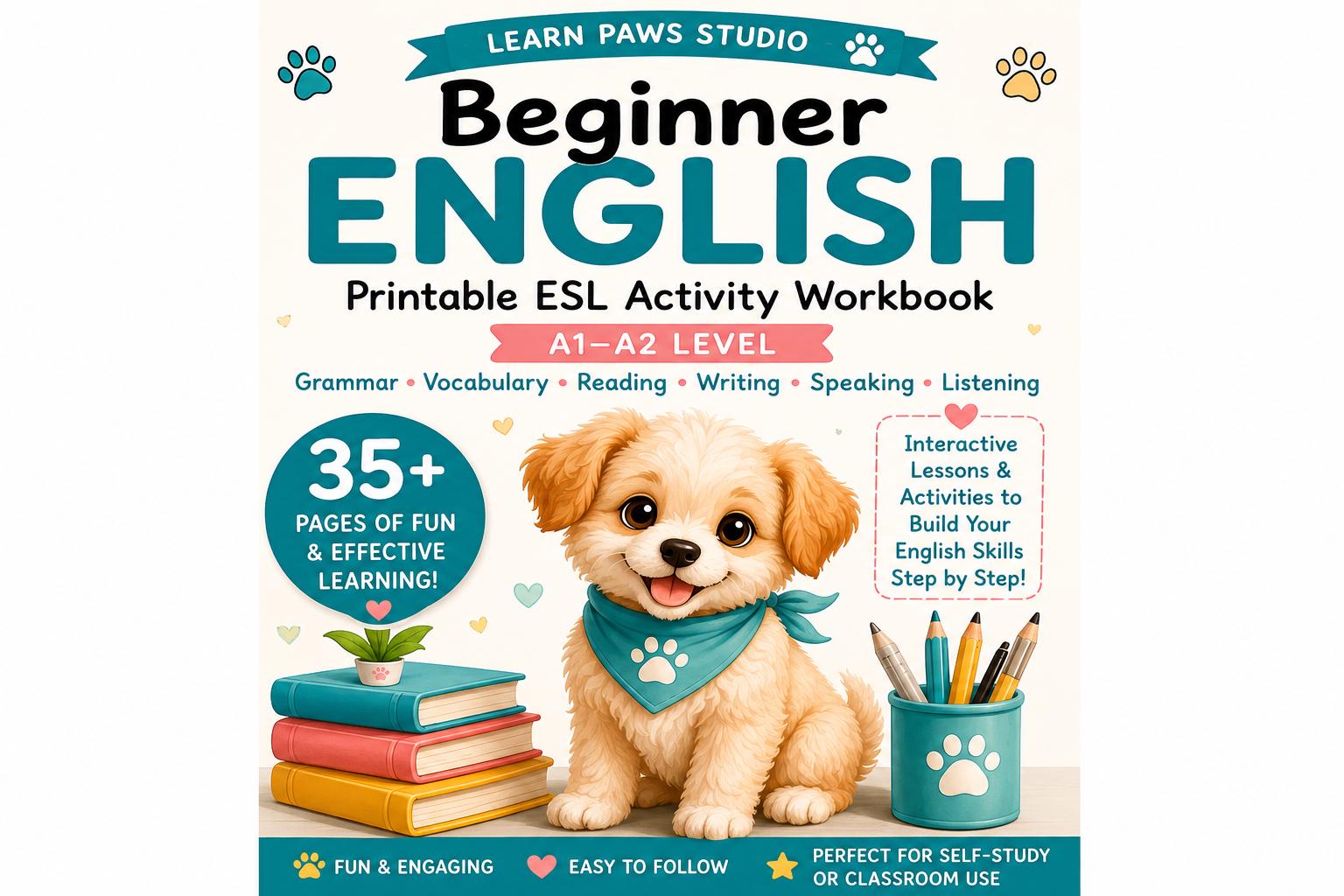 Beginner English Workbook A1–A2 – Printable ESL Worksheets for Grammar, Vocabulary, Reading & Writing