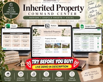 Inherited Property Organizer Spreadsheet, Executor House Tracker, Estate Property Planner, Notion Google Sheets Excel