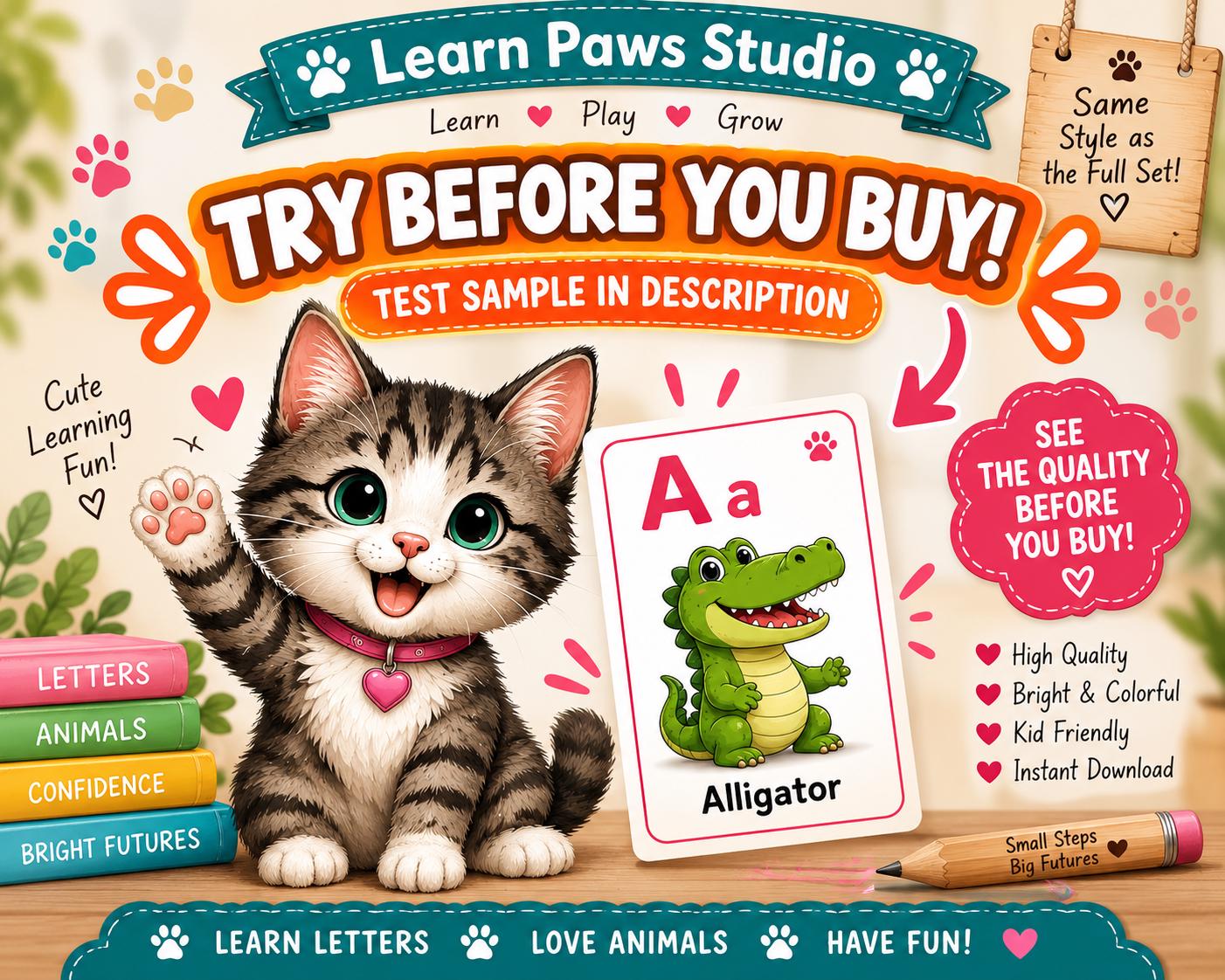 Animal Alphabet Flashcards A-Z | Toddler Learning Cards (Digital PDF)