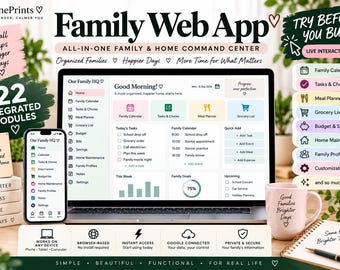 Family Command Center Web App, Family Web App Dashboard, All-in-One Household Planner, Google Connected (Digital Download)
