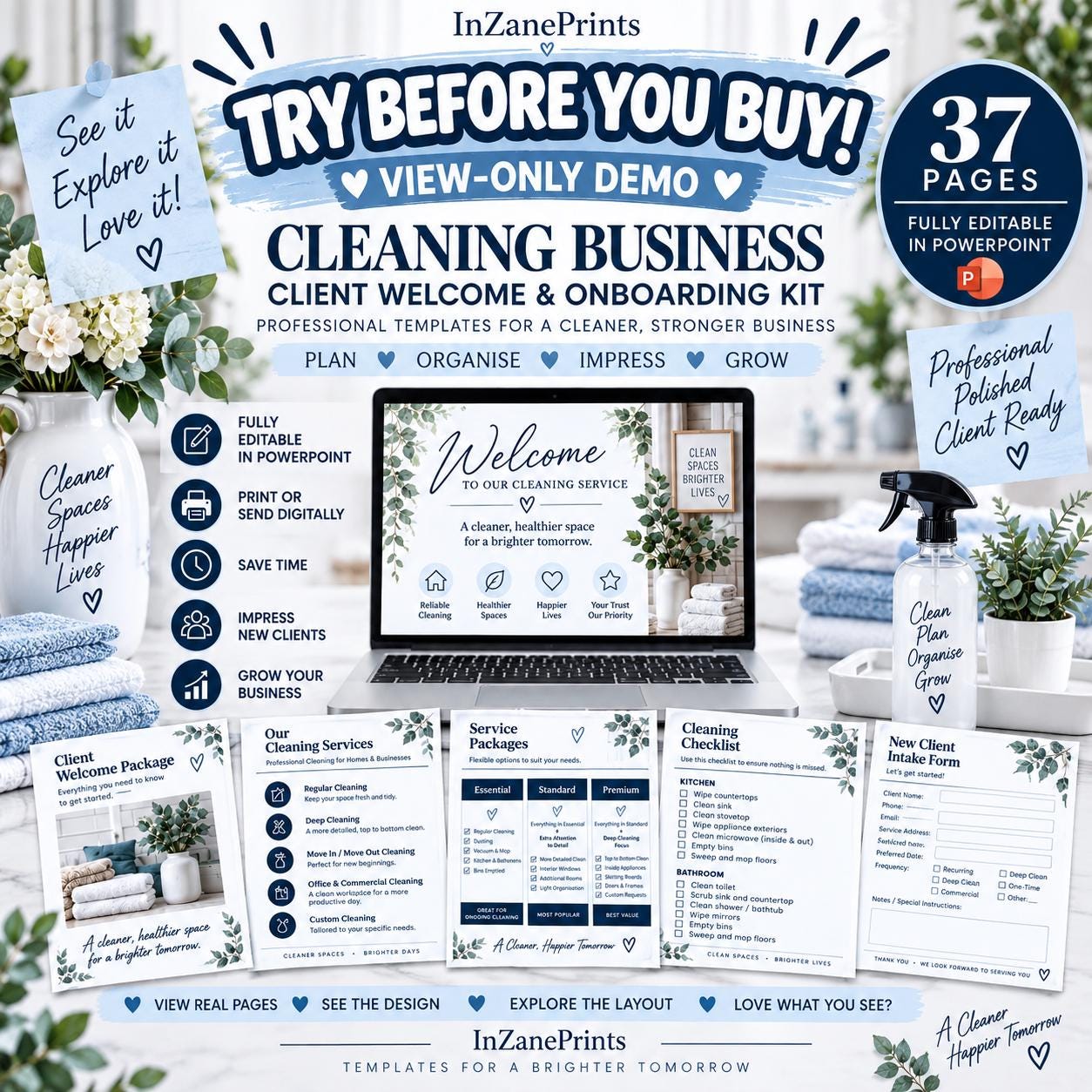 Editable Cleaning Business Onboarding Kit: Client Welcome, Forms, Checklists (PowerPoint)