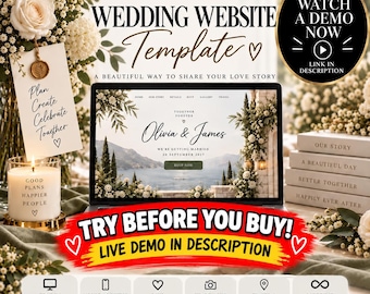 Editable Wedding Website Template, RSVP, Photo Sharing, Countdown (Digital Download) Demo Included in Description