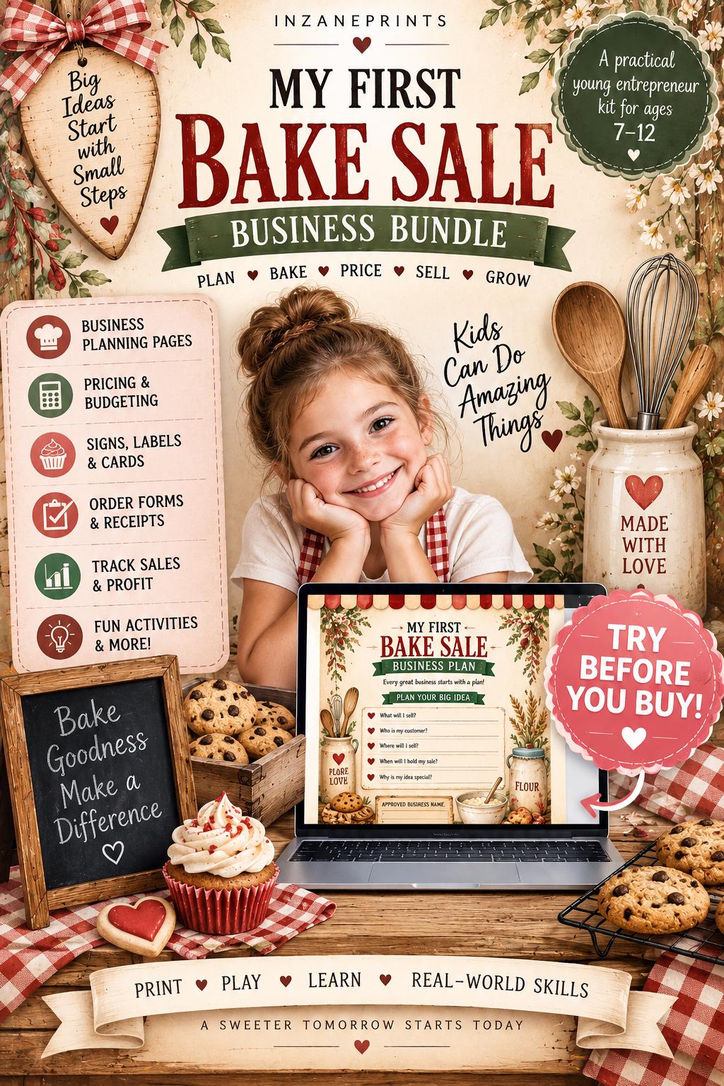 Kids Bake Activity Bundle, Entrepreneurship Activity (Digital Download)