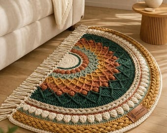 Golden Hour Half-Moon Rug Crochet Pattern, Boho Textured Floor Mat (Digital Download)