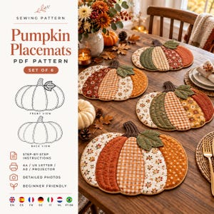 Pumpkin Placemat Sewing Pattern PDF, Quilted Autumn Table Mats (Set of 6)