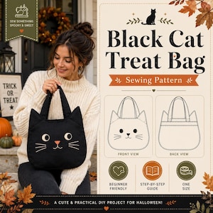Mönster för sömnadspåse till svart katt, Halloween-godispåse för nybörjare (PDF-nedladdning)