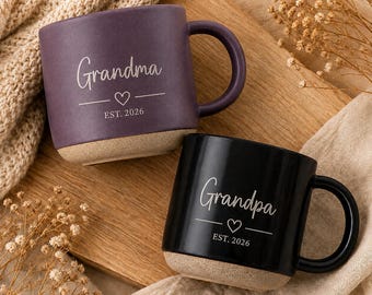 Personalized Mug for Grandma Grandpa, Laser Engraved Ceramic Coffee Mugs, New Grandparents Gift, Est 2026, Mother’s Father’s Day Gift