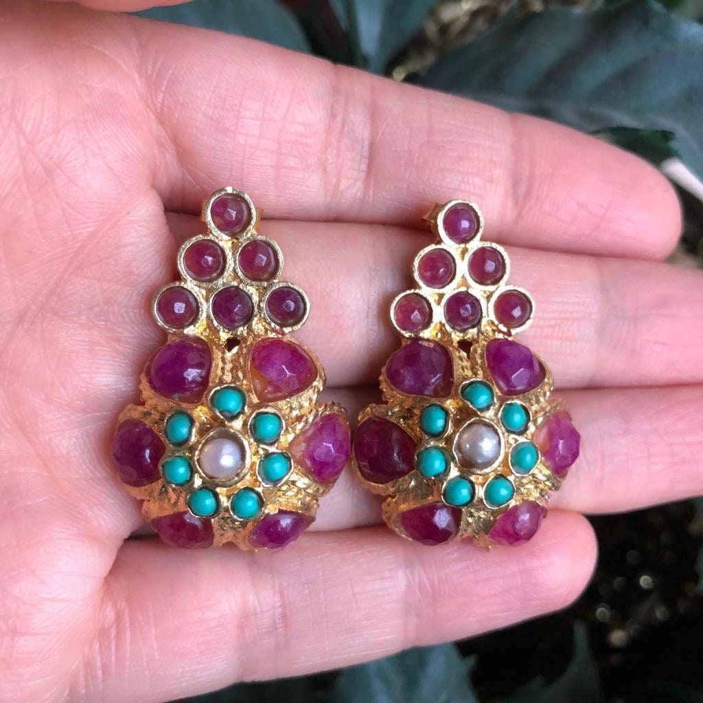 Handcrafted Turkish Jewelry Gemstone Turquoise 24k Gold Plated Etsy