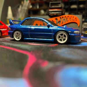 Custom Subaru Impreza 1:64 Diecast – White Wheels – Hand Modified JDM Mod