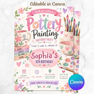 Pottery Painting Birthday Invitation | Art Party Canva Template