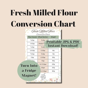Fresh Milled Flour Conversion Chart | Whole Wheat Berries Guide | Freshly Milled Reference Sheet (Digital Download)