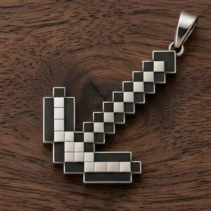 Handgjort oxiderat sterlingsilver Pixel Pickaxe-hänge – Retro Gamer-smycken