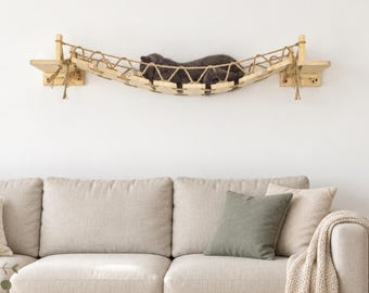 Cat Wall Bridge, Scandinavian Pine and Jute Climbing Furniture for Small Spaces