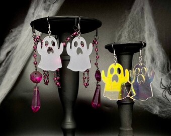 Halloween Ghost Acrylic Dangle Earrings *Choose Frosted or Iridescent