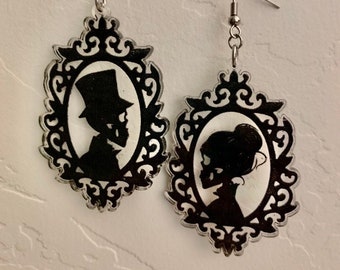 Halloween Cameo Skeleton Couple Acrylic Dangle Earrings