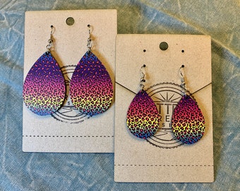 Rainbow Leopard Cheetah Print Acrylic Dangle Earrings 80’s 90’s *choose size