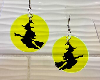 Halloween Vintage Witch with Moon Acrylic Dangle Earrings