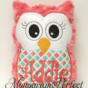 Personalized Coral & Aqua Stuffed Owl Reading Buddy Pillow, Soft Toy