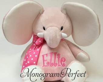 16" Personalized Light Pink Plush Stuffed Elephant Soft Toy