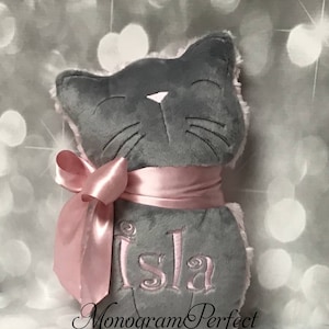 Personalized Soft, Cuddly Gray and Pink Sweet Kitty Soft Toy