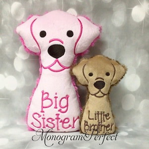 Big Sister/ Little Brother Dog Doll & Rattle Sibling Gift Set