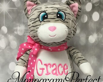 Personalized Plush Stuffed Gray Kitty Cat Soft Toy